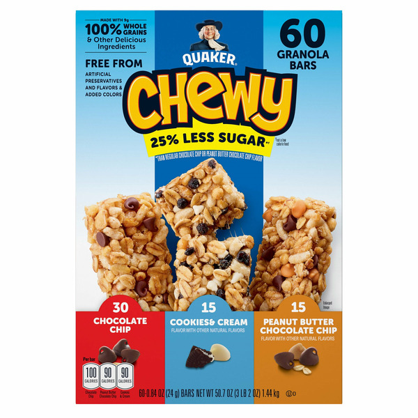 Quaker Chewy Less Sugar Granola Bars Variety Pack, 60-count Same-Day ...