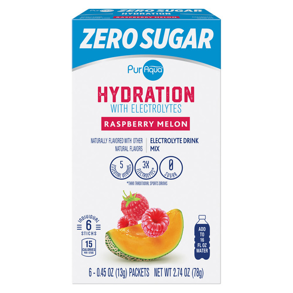 PurAqua Sugar Free Raspberry Melon Hydration Drink Mix Sticks