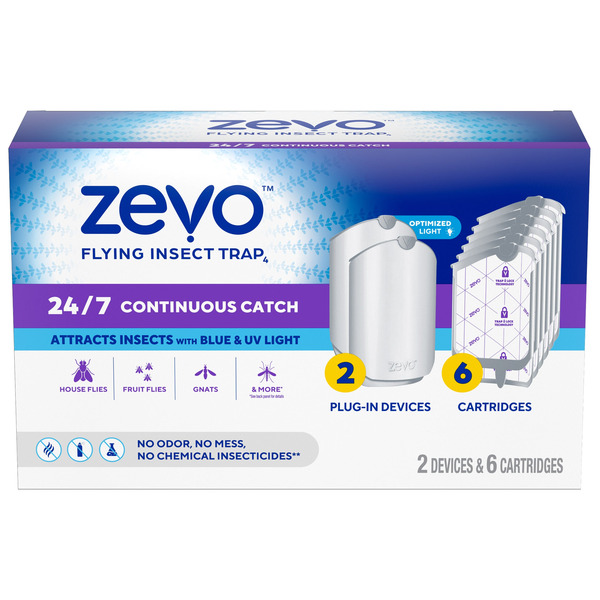 Zevo Flying Insect Trap Starter Kit, 2 Devices + 6 Refills Same