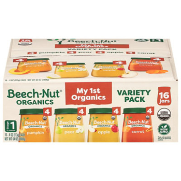 Beech-Nut Organics Stage 1 Baby Food Variety Pack, Fruit & Vegetable, 4oz Jar (16 pack)