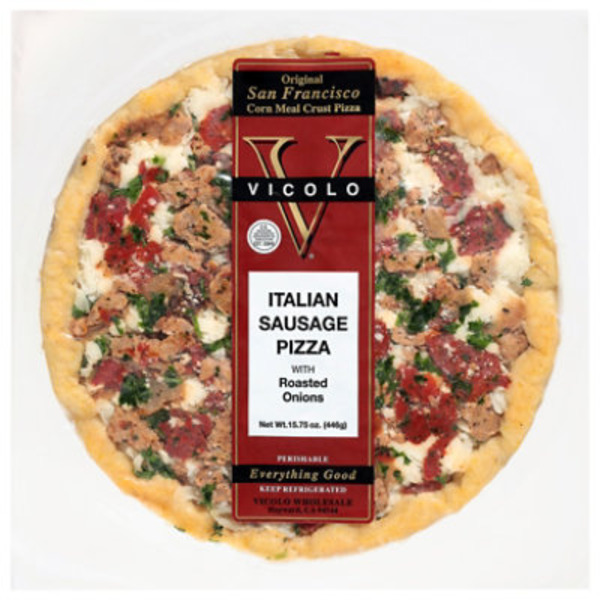 Vicolo Original San Francisco Corn Meal Crust Italian Sausage Pizza with Roasted Onions