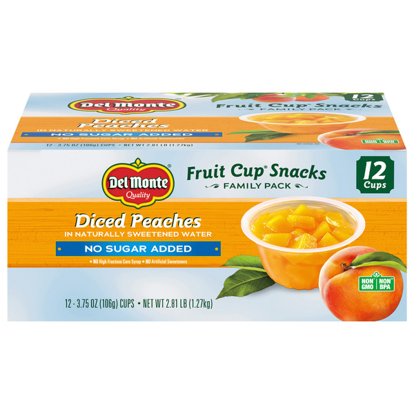 Del Monte No Sugar Added Diced Peaches Plastic Fruit Cup Snacks