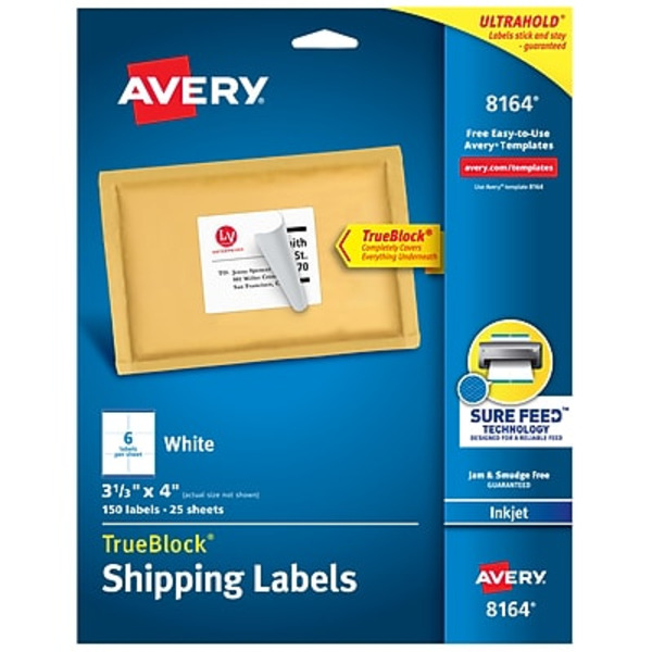 Avery 8164 3 1/3" X 4" White TrueBlock Inkjet Printer Shipping Labels