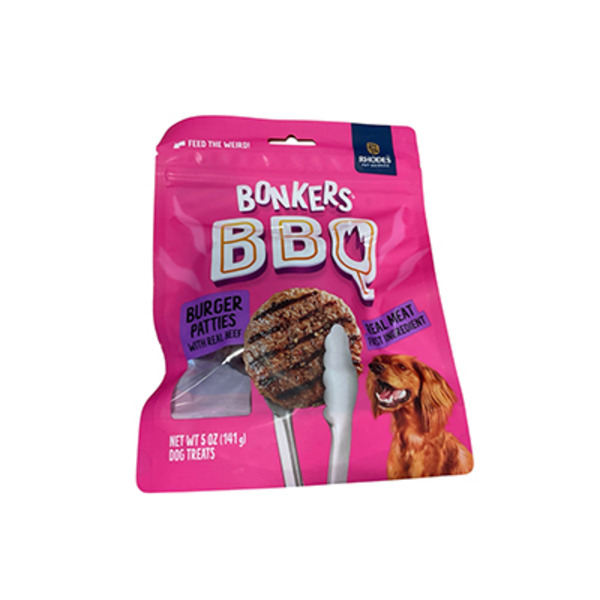 BONKERS BBQ Beef Flavored Burger Patties Chewy Dog Treats, 5 oz