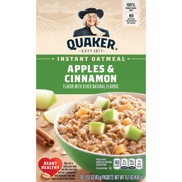 Quaker Instant Oatmeal, Apples Cinnamon, 10 Pack Same-Day