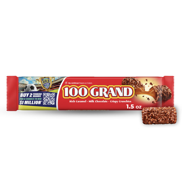100 Grand Candy Bar, Milk Chocolate with Rich Caramel, Full Size Chocolate Bar, 1.5 oz