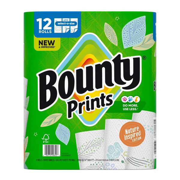 Bounty Prints Paper Towels, 124 Sheets, 12 Rolls