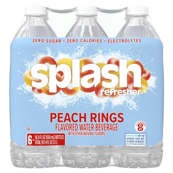 SPLASH BLAST Splash Refresher Peach Rings Flavored Water, 16.9 fl oz, 6 Pack