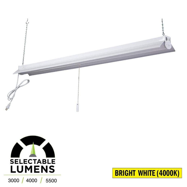 Commercial Electric 4 Ft. Linkable Integrated Led White Plug-in Shop Light, Selectable 3000/4000/5500 Lumens, 4000k, Garage (1-pack)