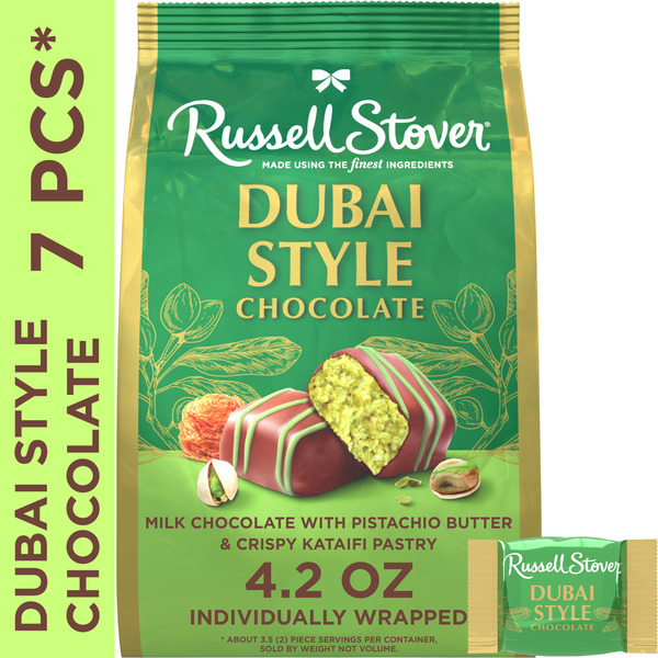 Russell Stover Dubai Style Milk Chocolate Candy Bar with Pistachio