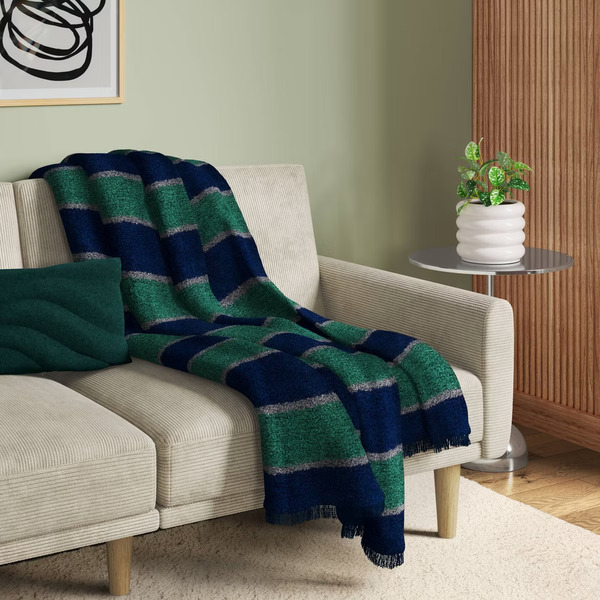 Enlarge Alternative view of Room Essentials Cozy Woven Stripe Throw Blanket - Navy, Green & Ivory (opens in a new tab)