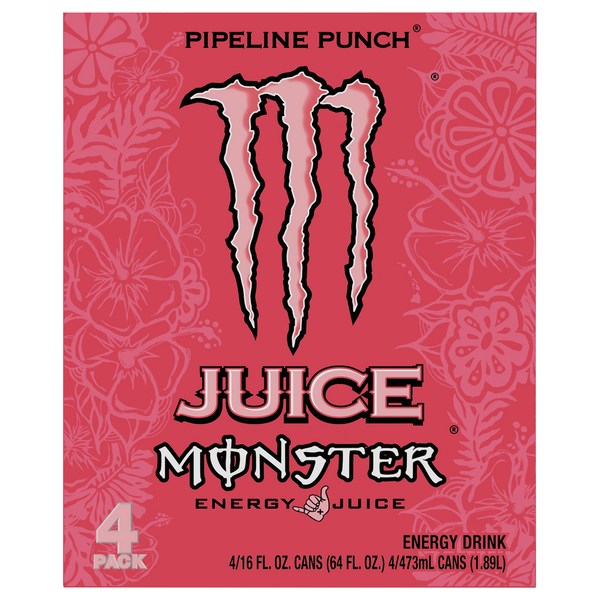 Monster Energy Energy Drink, Pipeline Punch, Energy + Juice, 4