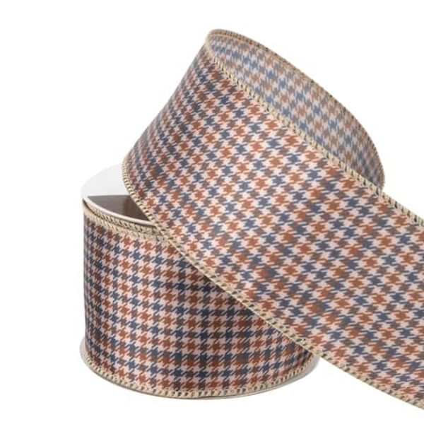 Celebrate It Houndstooth Wired Ribbon, 2.5 in x 6.6 yd - Multicolor Fall