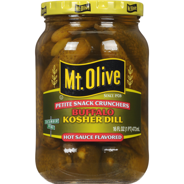 Mt. Olive Kosher Dill, Hot Sauce Flavored, Buffalo, Petite Snack Crunchers