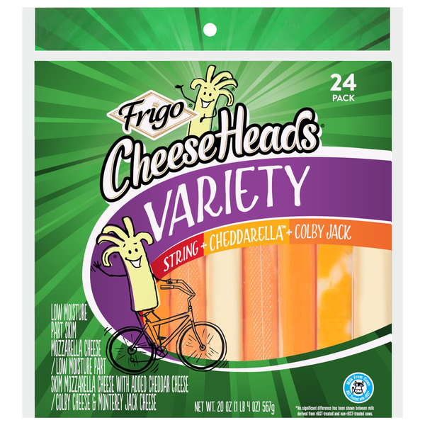 Frigo Cheese Heads Variety Pack, String Cheese, Cheddarella, & Colby Jack Sticks