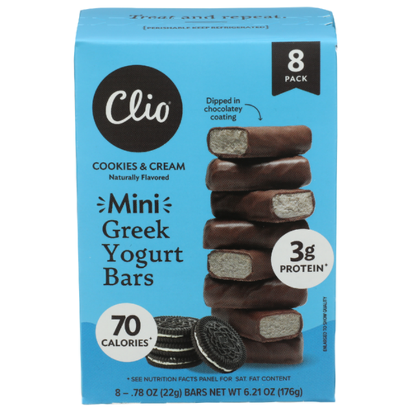 Clio Chocolate Covered Cookies & Cream Mini Greek Yogurt Bars