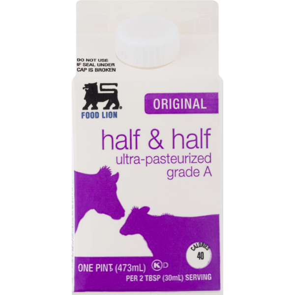 Food Lion Half & Half, Grade A, UltraPasteurized, Original, Brick (1