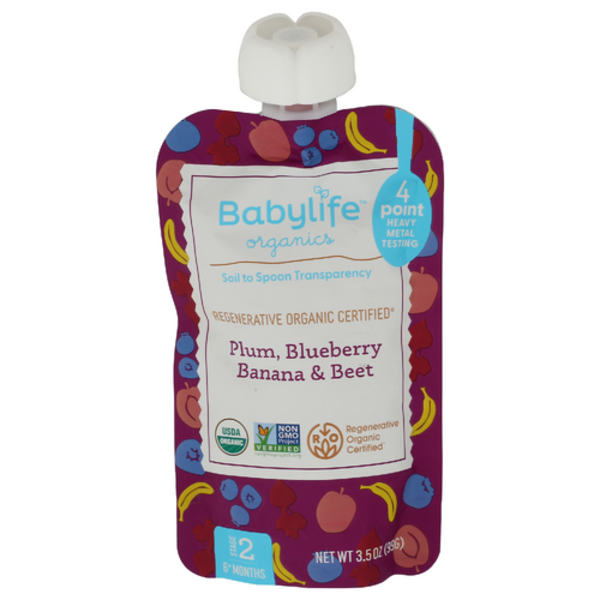 Babylife Organics Organic Plum Blueberry Banana & Beet Stage 2 Baby Food Pouch