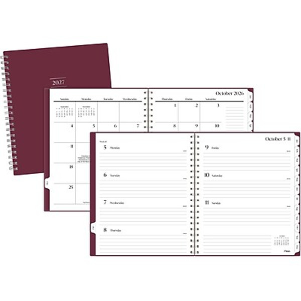 Mead Essentials 2027 Calendar Year Weekly & Monthly Planner, 9 x 11 in - Burgundy
