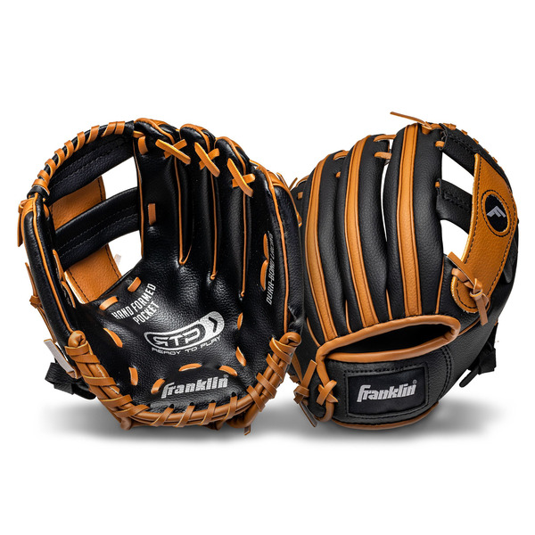 Franklin Sports 9.5" Series Teeball Glove and Ball Combo, Right Hand Throw - Black/Tan