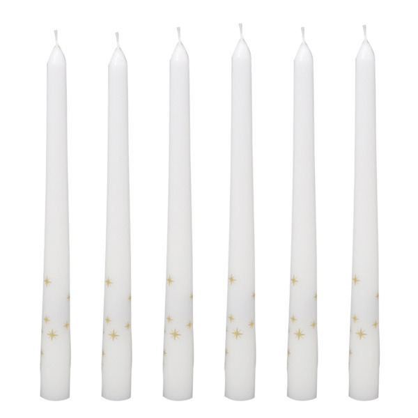 At Home 6-Pack Gold Star Unscented Taper Candles, 11"