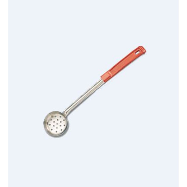 Spooner, 2 oz., 2-1/2" diameter perforated stainless steel bowl, red