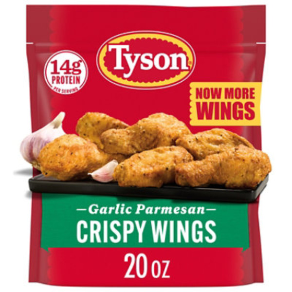 Tyson Garlic Parmesan Crispy Wings, 20 oz (Frozen, Fully Cooked)