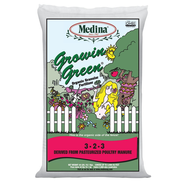Medina Growin Green 40-lb 3000-sq ft 3-2-3 Organic All Purpose Lawn Fertilizer