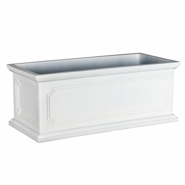 allen + roth 8.58-in W x 20.59-in L x 8.62-in H White Resin Rectangle Indoor Self Watering Planter