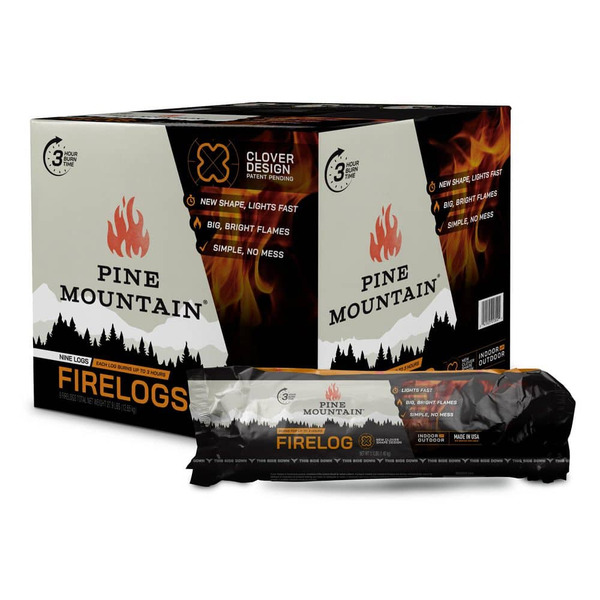 Pine Mountain Traditional 3-hour Firelogs, Long Burning Firelog For Fireplace, Campfire, Fire Pit, Indoor And Outdoor Use (9-pack)