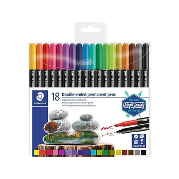 STAEDTLER 18-Piece Assorted Colors Classic Double-Ended Permanent Drawing Pens
