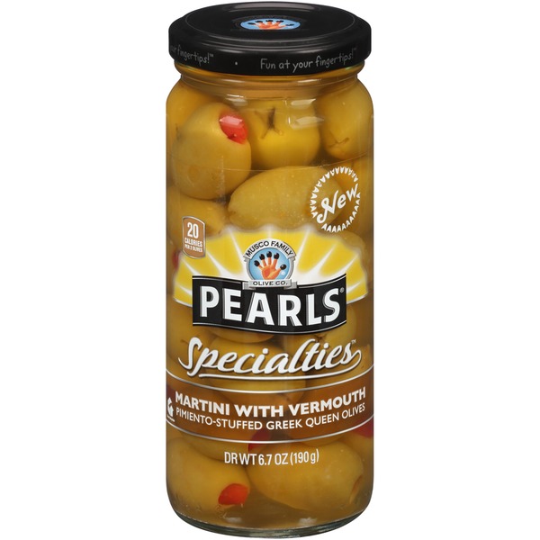 Pearls Specialties Martini with Vermouth Pimiento Stuffed Greek Queen