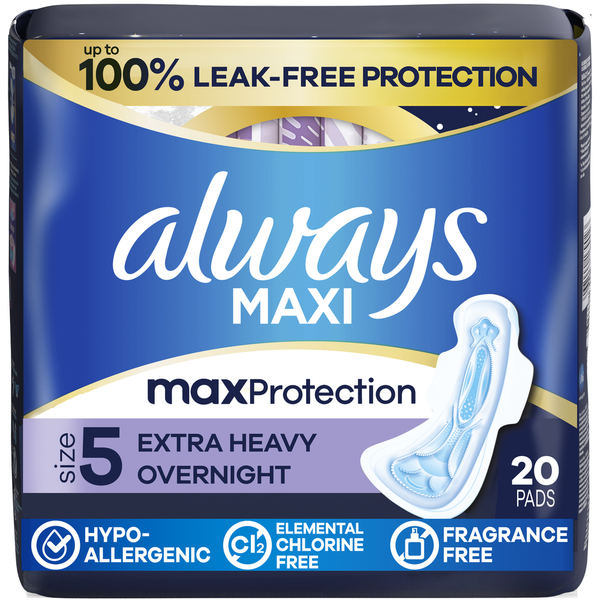 Always Maxi Extra Heavy Overnight Pads Size 5 Same-Day Delivery or