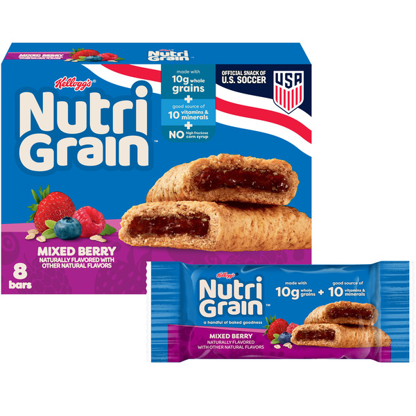 Kellogg’s Nutri-Grain Mixed Berry Breakfast Bars, Made with 10g Whole Grains, 8 Count
