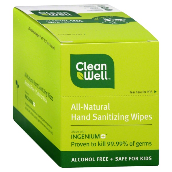 CleanWell Wipes, Hand Sanitizing, AllNatural (20 each) Instacart