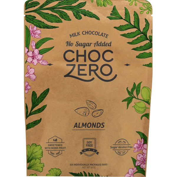ChocZero Bars, Milk Chocolate, Almonds, No Sugar Added Same-Day