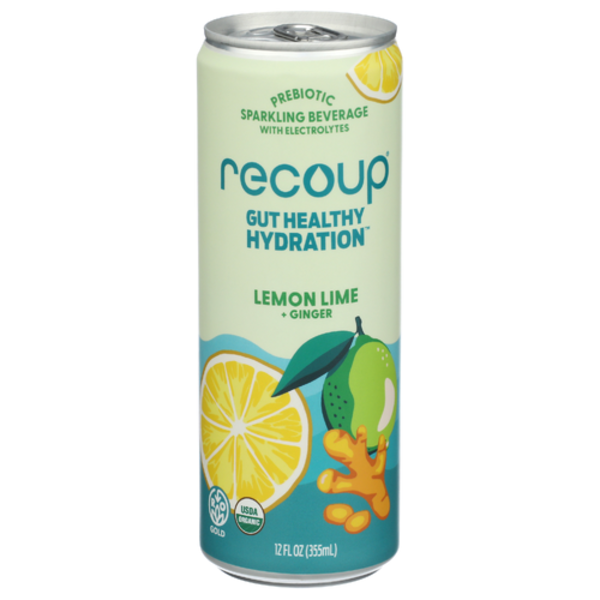 Recoup Beverage Lemon Lime Ginger Sparkling Prebiotic Beverage