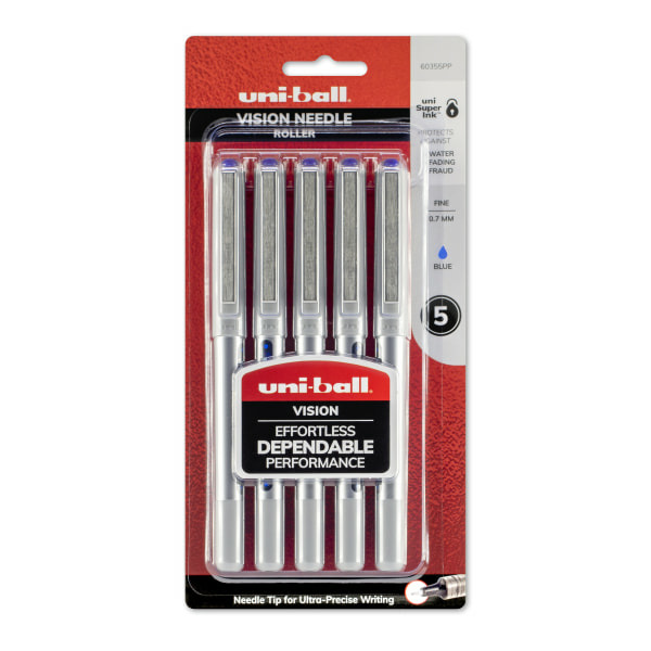 Uni-Ball Vision Fine Point, Liquid Ink Rollerball Pens - Gray Barrel & Blue Ink - 0.7 mm