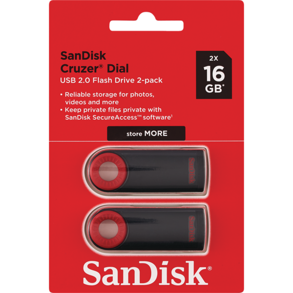 SanDisk Cruzer Dial 2x 32GB USB 2.0 Flash Drives Blue 2-Pack Red
