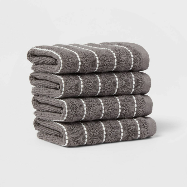 Threshold Performance Plus Striped Washcloths - Dark Gray