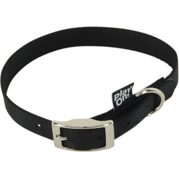 Play On Basic Flat Dog Collar, M - Black