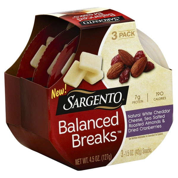 Sargento Balanced Breaks® White Cheddar Cheese, Sea-Salted Roasted Almonds and Dried Cranberries Snack Kit, 3-Pack