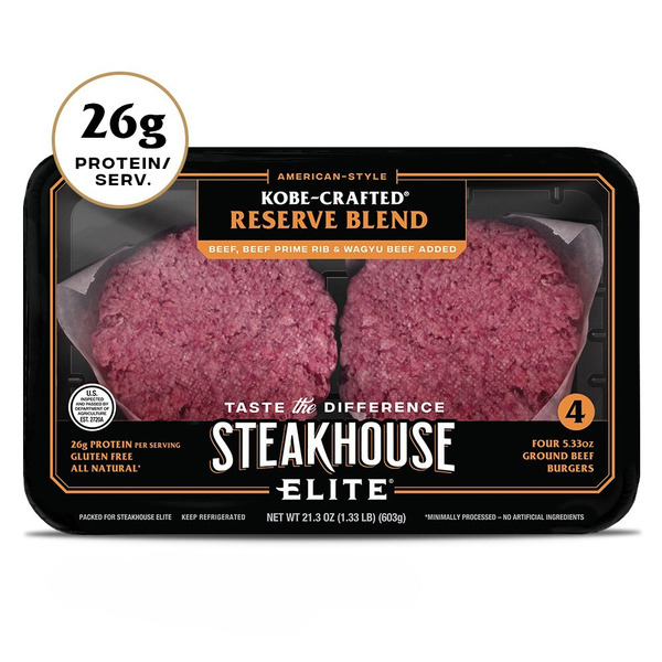Steakhouse Elite Kobe-Crafted Reserve Blend Ground Beef Burgers with Prime Rib
