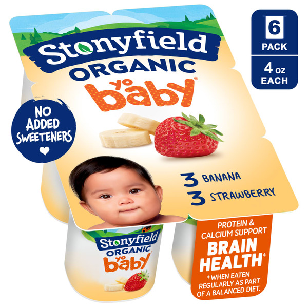 Stonyfield Organic Banana & Strawberry Whole Milk Baby Yogurt Cups