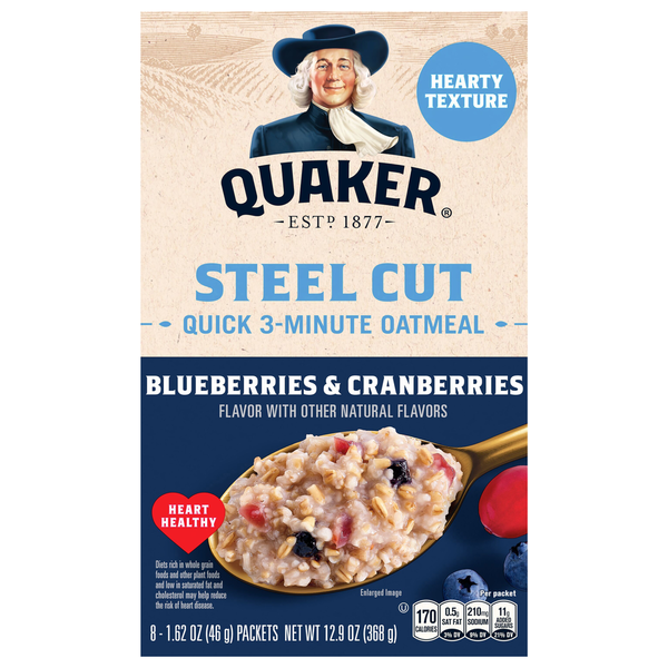 Quaker Steel Cut Quick 3-Minute Blueberries & Cranberries Instant Oatmeal