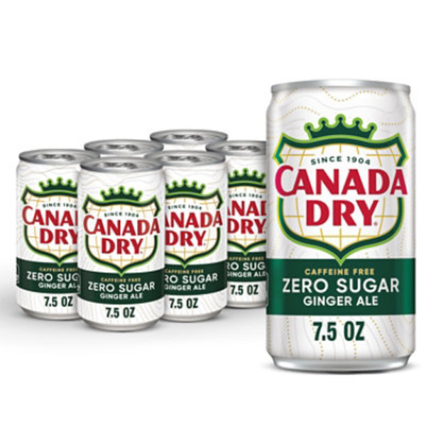 Canada Dry Zero Sugar Ginger Ale Soda, 7.5 fl oz cans, 6 pack