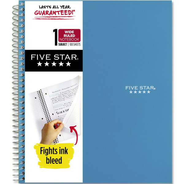Five Star 1 Subject 100 Sheets Wide Ruled Wire-Bound Notebook - Tidewater Blue
