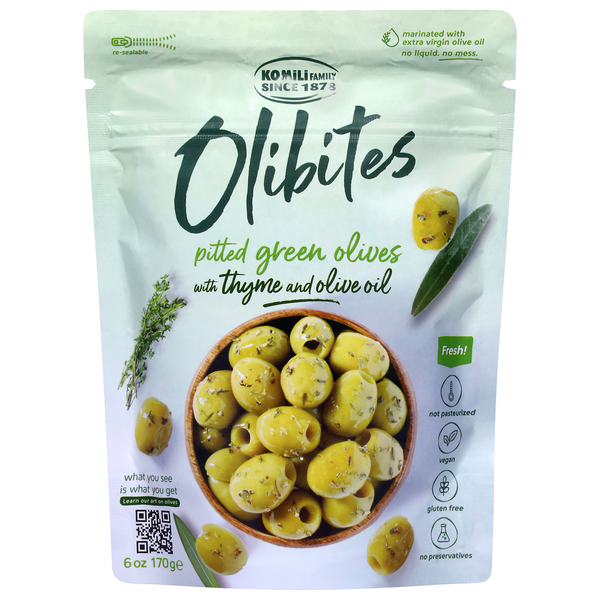 Olibites Pitted Green Olives with Thyme and Olive Oil Same-Day