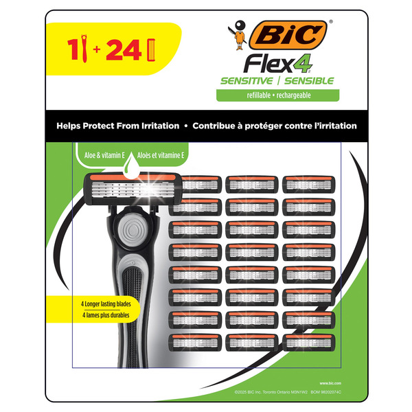 BIC Flex4 Sensitive Refillable Razor Handle & Cartridges, 4-Blade