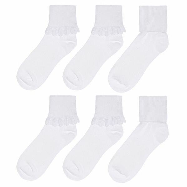 SO Girls' SO 6-Pack Turn Cuff Ankle Socks, Girl's, Size: Large, White